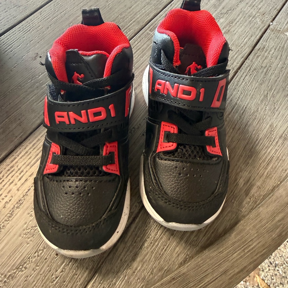 And1 Kids Black and Red High-Top Sneakers with Strap